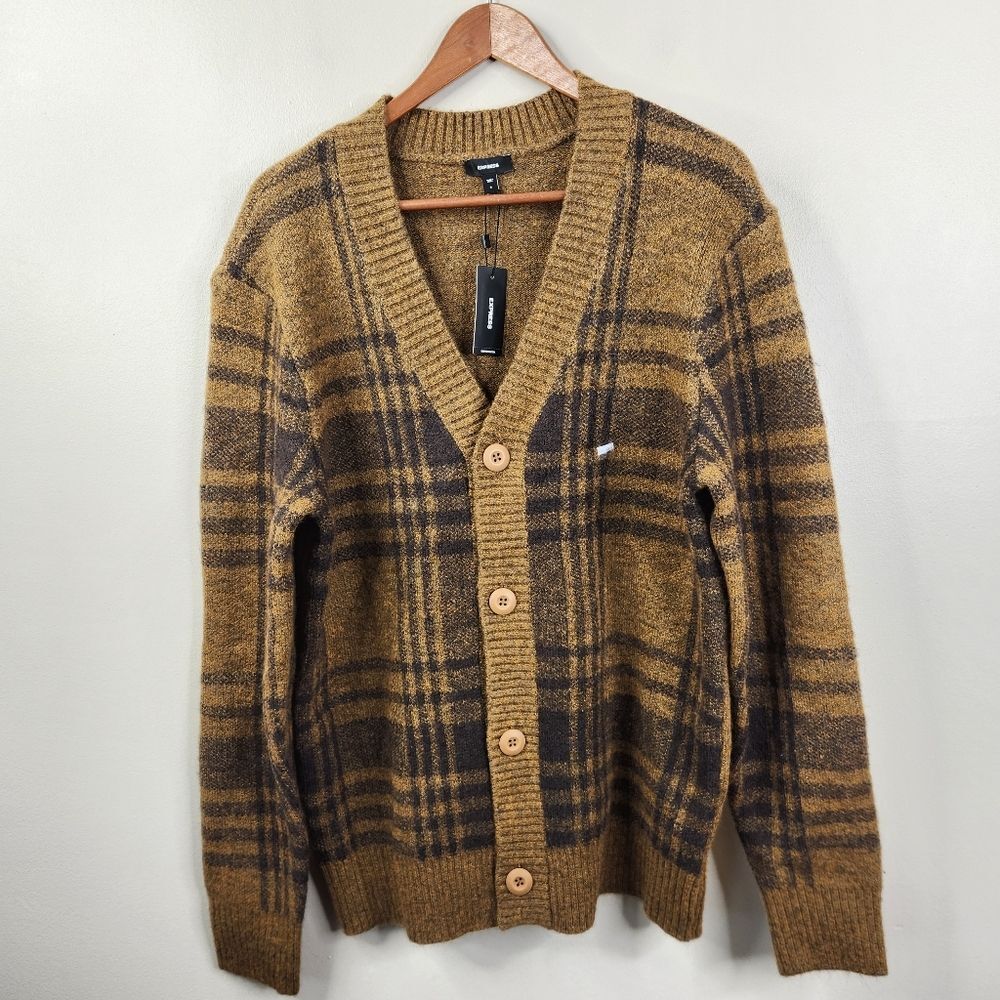 NEW Express Mens Long Sleeve Plaid V Cut Button Front Cardigan Sweater Small
